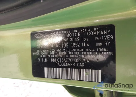 2012 Hyundai Accent Gs from USA, damaged, VIN KMHCT5AE7CU052794